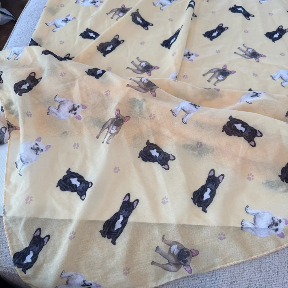 BullDog Print Yellow Shawl Wrap Scarf 64 x 31